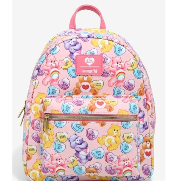 LOUNGEFLY Care Bears Valentine\'s Day Hearts Mini Backpack nwt